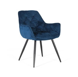 GINER Y COLOMER Lot de 2 chaises capitonnées en velours bleu électrique avec pieds en acier noir - 52 x 42 x 45 cm